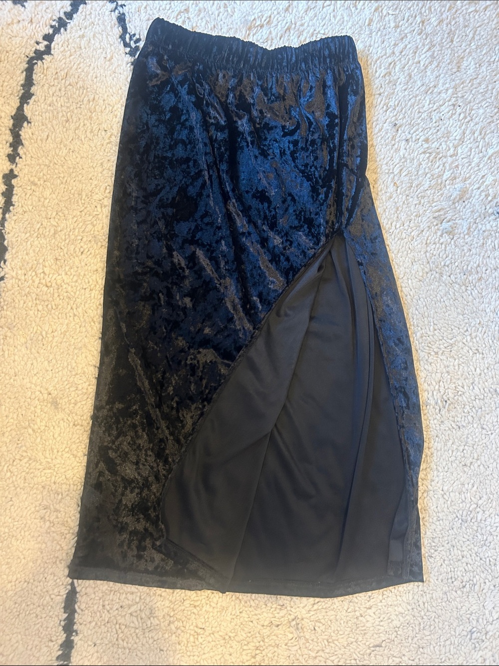 Black Velvet Midi Skirt with Side Slit